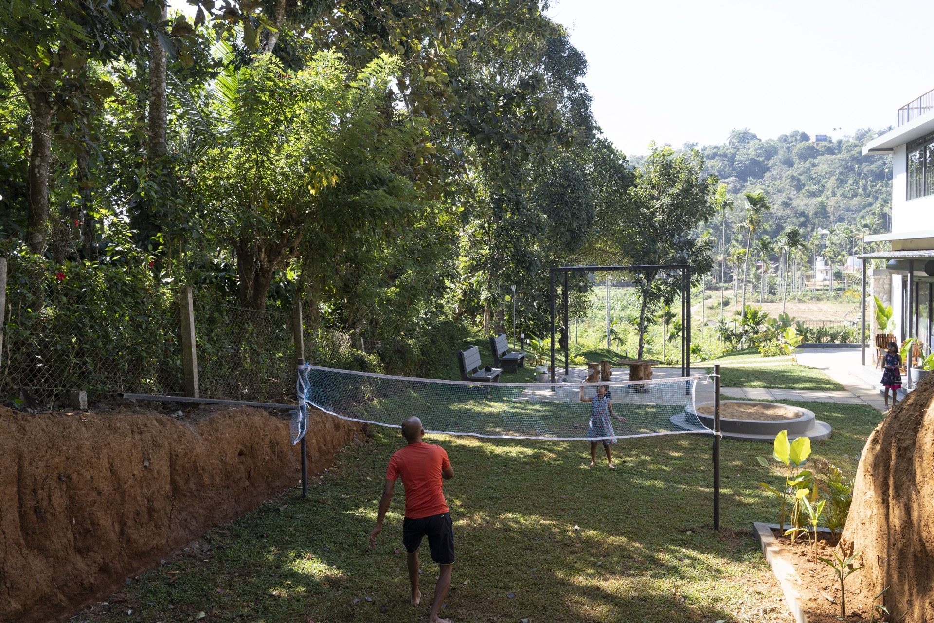 Outdoor badminton setup for guests